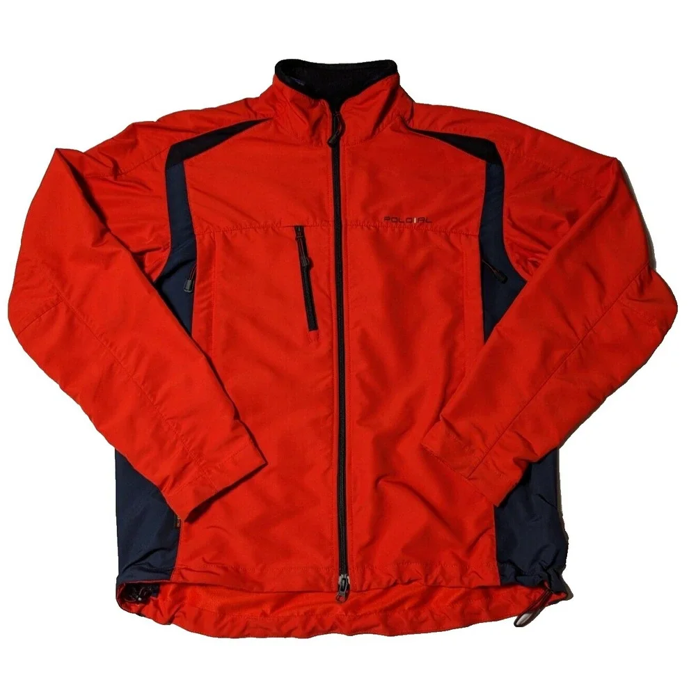 VTG POLO RALPH LAUREN Men Large Orange Full Zip Long Sleeve Windbreaker‎ Jacket